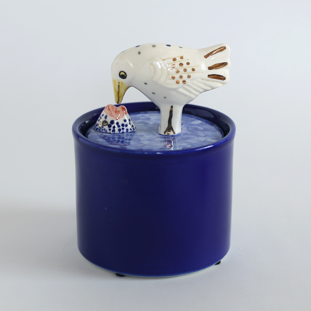 リサラーソン 置物  Jar with Lid-bird&fish/キャニスター/アート/陶器